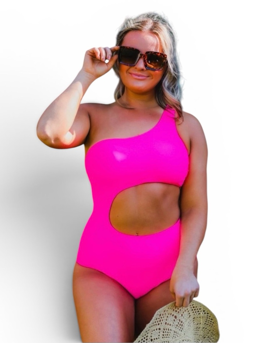 Grace & Emma Hot Pink Camilla One Piece with Cutout Swimsuit, Size 2XL.